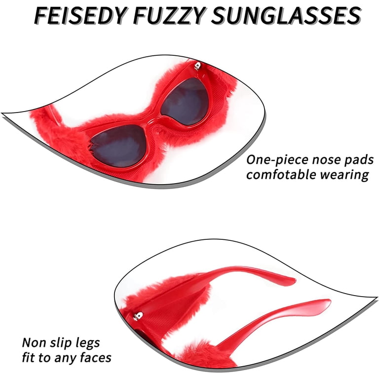 FEISEDY Women Plush Fuzzy Cat Eye Sunglasses Punk Soft  display picture 1