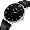 thumbnail image 1 of Reloj unisex para hombres y mujeres Reloj de pulsera con esfera de vidrio redondo y correa de PU de cuarzo (negro, negro y plateado), 1 of 6