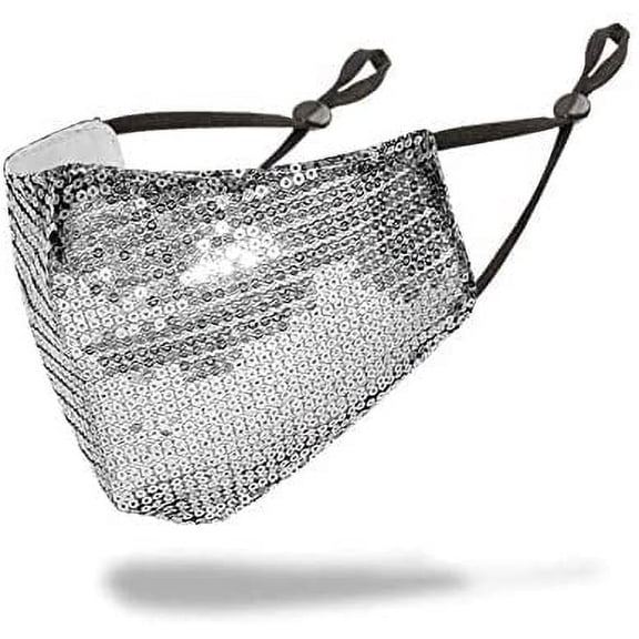 GRAY - Glitter Face Mask with Extra Filter/Breathable Washable Reusable/Adjustable Loops/