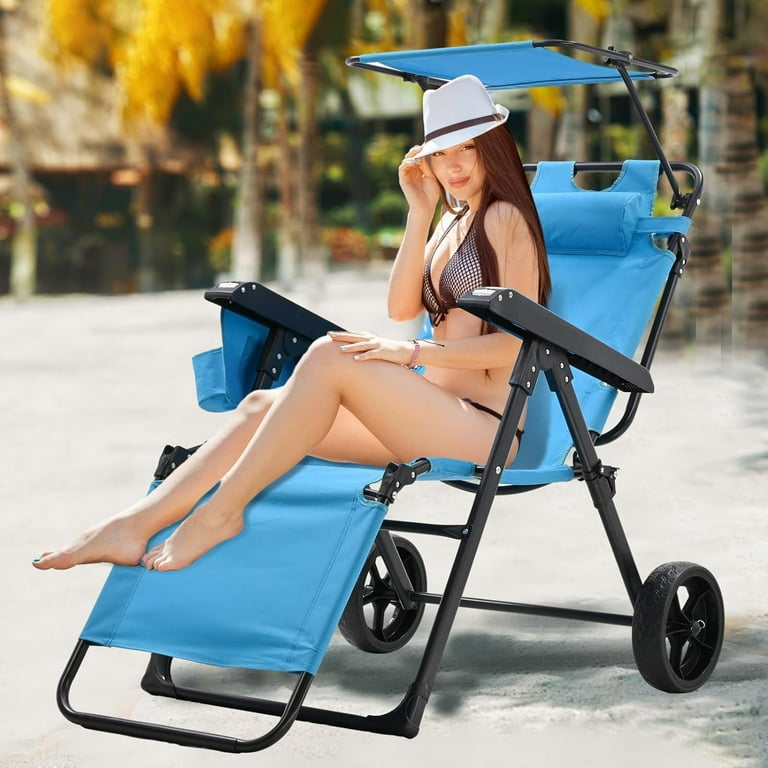 ABORON Beach Cart Chairs with 10 Wheels 2 in 1 Heavy Duty Beach Chair with Canopy Shade Foldable Beach Lounge Chair with Integrated Wagon Pull Cart