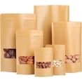 thumbnail image 1 of Food Grade Kraft Paper Bags, Zip Lock Kraft Bags, Reusable Food Packaging, Kraft Paper Bags with Window, Moisture Resistant, Kraft Bags for Seeds and Nuts, 100 Pack, 16x23cm, 1 of 5