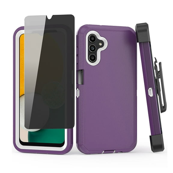 TASHHAR Samsung Galaxy A04S Case/A13 5G Case with Belt Clip Holster and Privacy Screen Protector Military Grade Heavy Duty 3 in 1 Shockproof Armor Rugged for Galaxy A04S/A13 5G Phone - Purple White