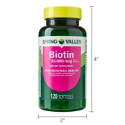 Spring Valley Biotin Dietary Supplement Softgels for Hair/Skin/Nails Health, 10,000 mcg, 120 Count
