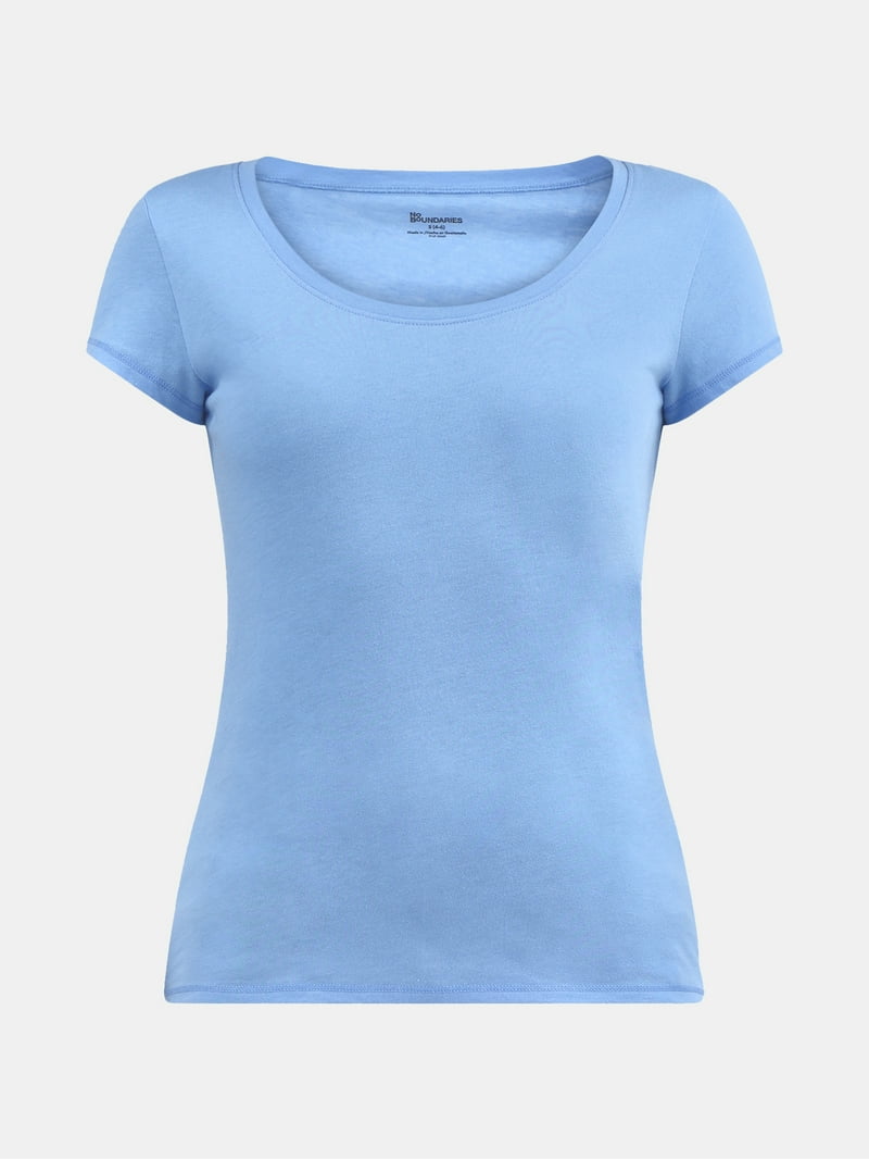 No Boundaries Women's Scoop Neck T-Shirt with Short Sleeves Cotton