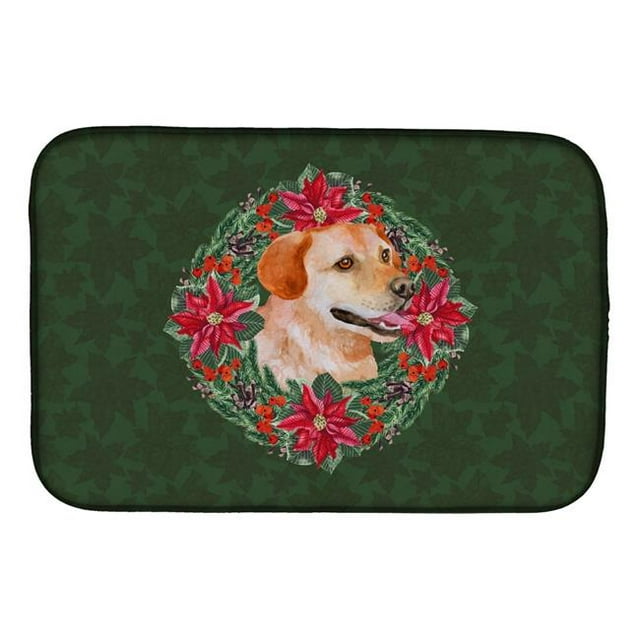 Carolines Treasures CK1580DDM Labrador Retriever Poinsetta Wreath Dish Drying Mat
