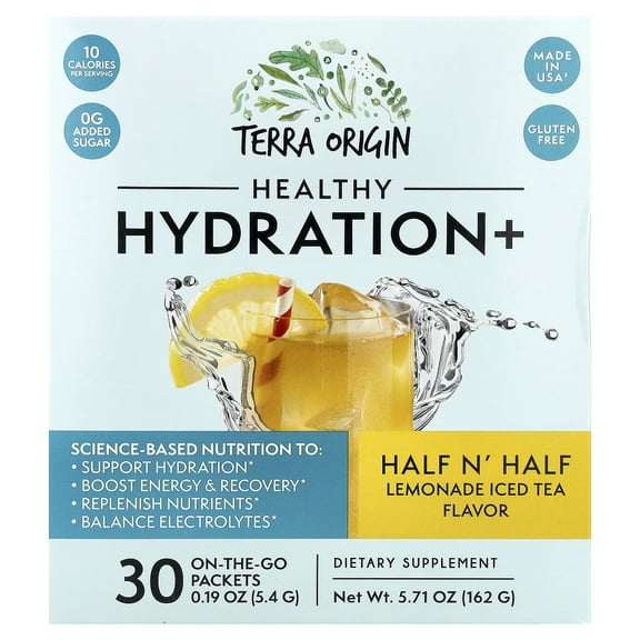 Terra Origin Healthy Hydration , Half N' Half Lemonade Iced Tea, 30 On The Go Packets, 0.19 oz (5.4 g) Each