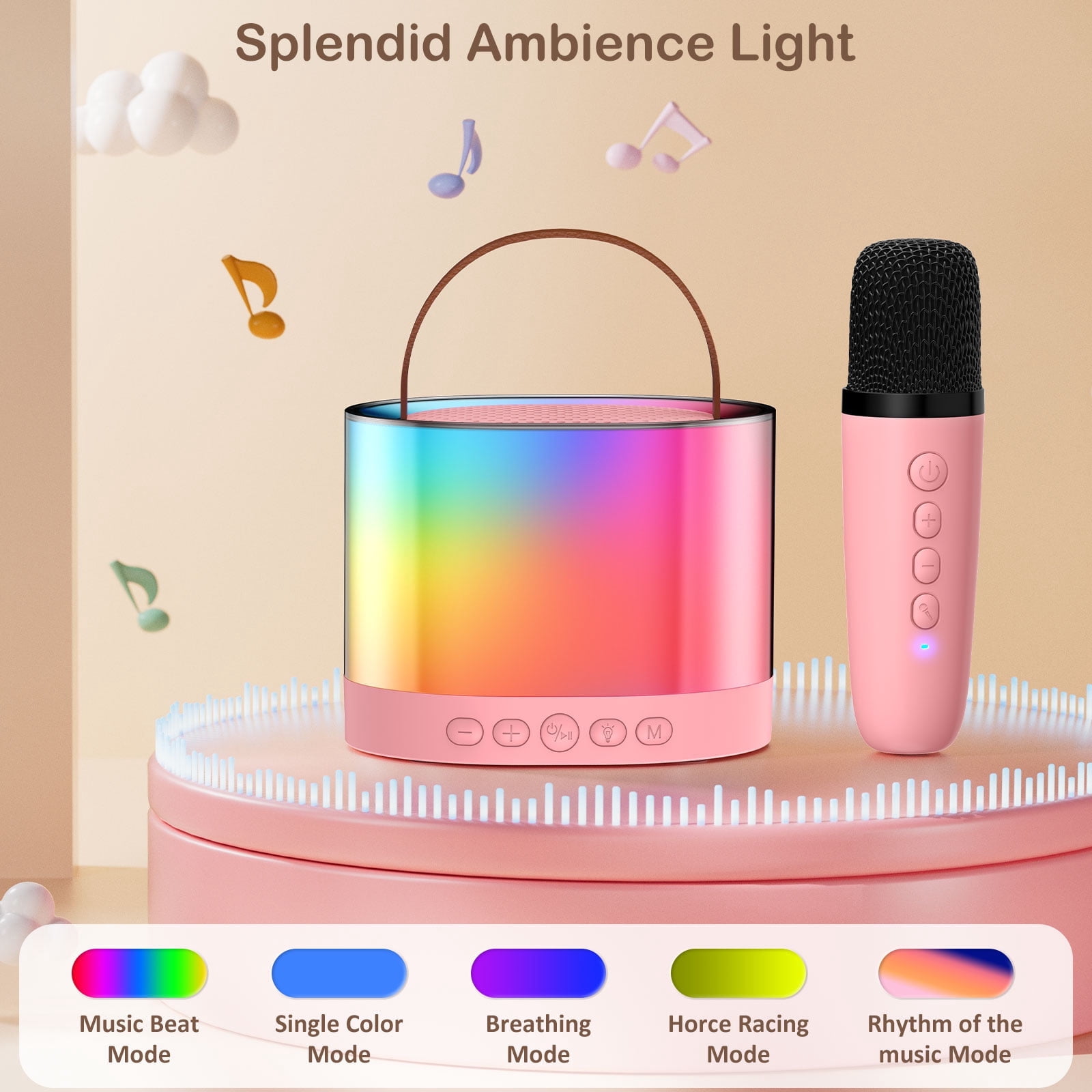 FanFun Karaoke Machine with Wireless Microphones for Adults Kids, Mini Karaoke Speaker with Rgb Lights, Support TF/AUX Input/4 Funny Magic Voice, D23P