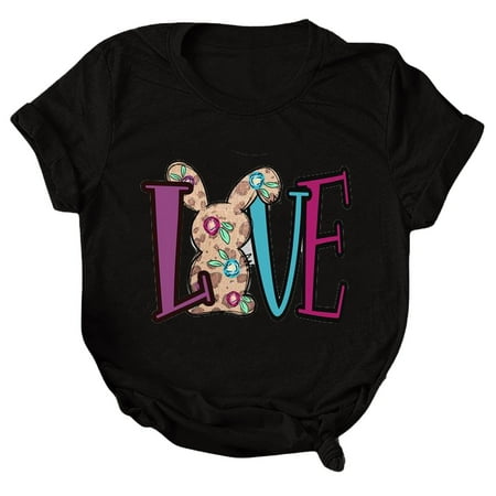 

Women s Letter Printed Shirt Short Sleeve Crewneck Easter Be Happy Cute Easter Scrub_Tops for Womens