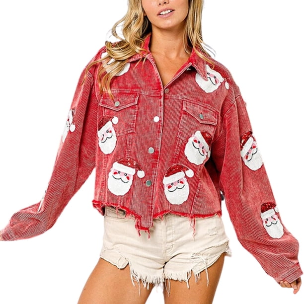 Chaquetas y abrigos casuales de manga larga sin capucha para mujer, chaqueta de pana de invierno, chaqueta con lentejuelas navideñas, chaqueta de béisbol multicolor, estilo europeo. Abrigo para mujer.
