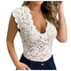 thumbnail image 2 of ICHUANYI Clearance Women's Sexy Slim Solid Lace V-Neck Sleeveless Top(White, L) ICHUANYI WER2023081016719, 2 of 3
