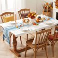 thumbnail image 3 of Blue White Pumpkins Fall Table Runner - 120 Inch Long Thanksgiving Eucalyptus Teal Wood Cotton and Linen Blended Dress Scarves Farmhouse Table Runner for Kitchen Dining, Coffee Table, 13" x 120", 3 of 8