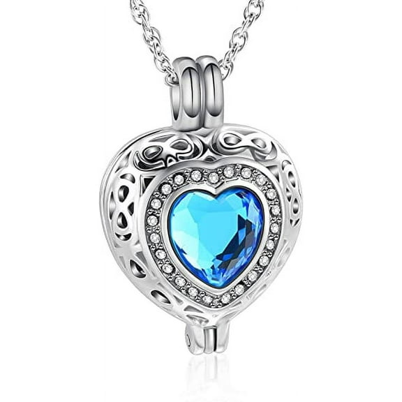 Cremation Jewelry Heart Urn Necklace for Ashes for Women Gilrs Mini Memorial Keepsake Birthstone Crystals Human Pet Ashes Pendant