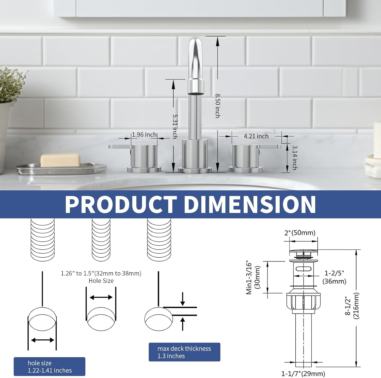8 Inch Centerset Bathroom Faucet, Dual Handle 360° Swivel Spout, Lead-Free Ceramic Disc Valve, Water Saving 1.2GPM CEC Registered Vanity Faucet with Pop-Up Drain