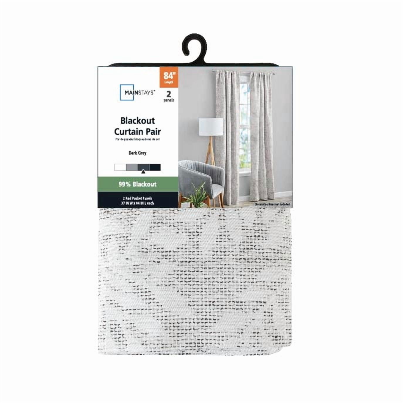 (2 pack) Mainstays Jacquard Blackout Panel Pair, Set of 2 Curtains, Silver Botanical, 37'' W x 84'' L