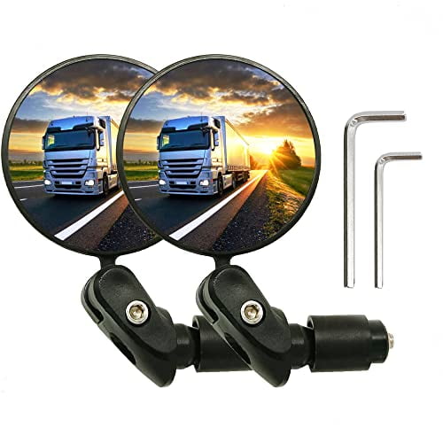 Bar End Bicycle Mirrors,2 Pack Adjustable Round HD Bike Rear View Mirrors for Road & Mountain Bikes