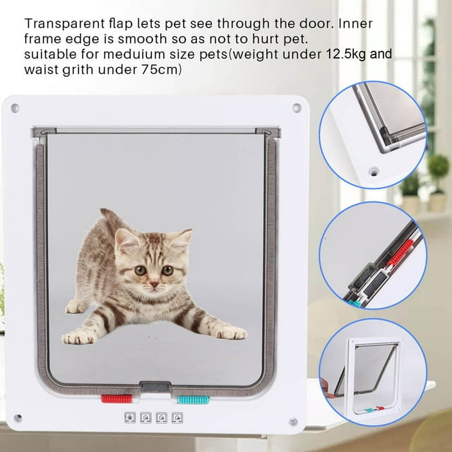 Porte à Rabat pour Chat, Porte pour Animaux de Compagnie Moyenne Transparente Durable, Verrouillable Facile à Installer pour Fenêtre Porte