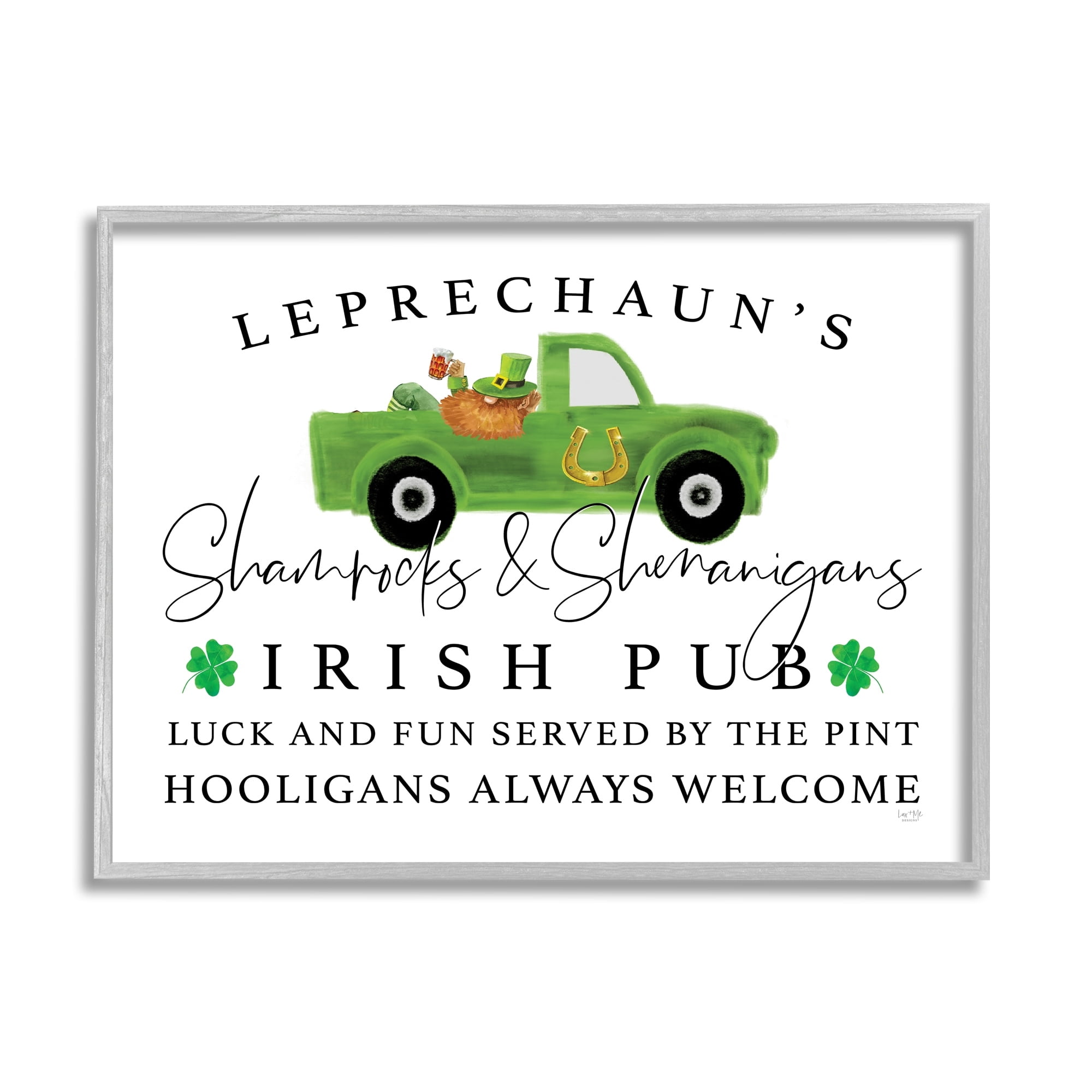 Irish Pub Whimsical Leprechaun Green Shamrock Details Inspirational Graphic Art Framed Art Print Wall Art