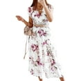 thumbnail image 1 of XXLvision Womens Floral Print Short Sleeve V-Neck Chiffon Midi Dress, 1 of 5