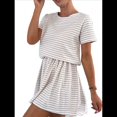 thumbnail image 2 of Vestidos de Verano A Rayas para Mujer 2025, Cuello Redondo, Corta, Bloque de Color, Vestido Informal Tipo Camiseta, Corte A. Albaricoque S, 2 of 7