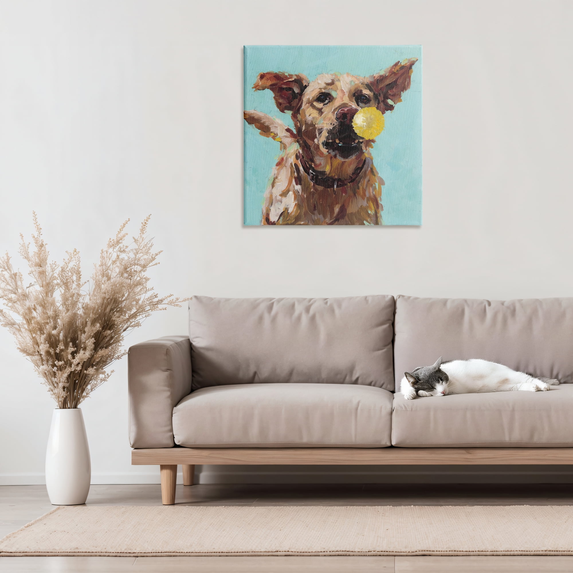Dog Playing with Ball Canvas Wall Art, design by Studio Bautista