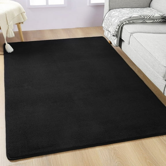 YJ.GWL Modern Area Rugs Indoor Carpets Fluffy Rug for Bedroom Living Room Nursery Home Decor,4'x6',Black