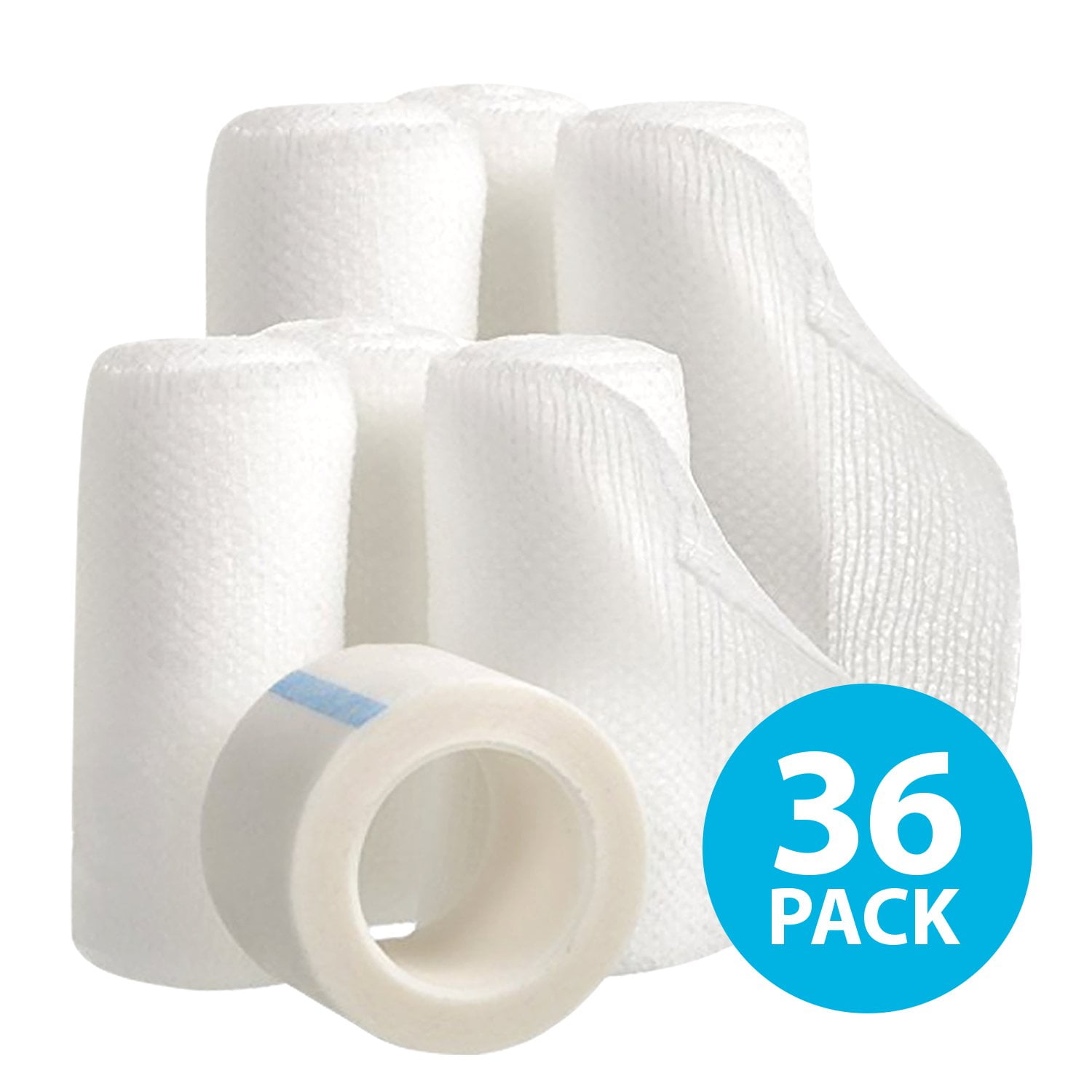 36 Gauze Bandage Rolls with Medical Tape, 2" x 4 Yards Stretched