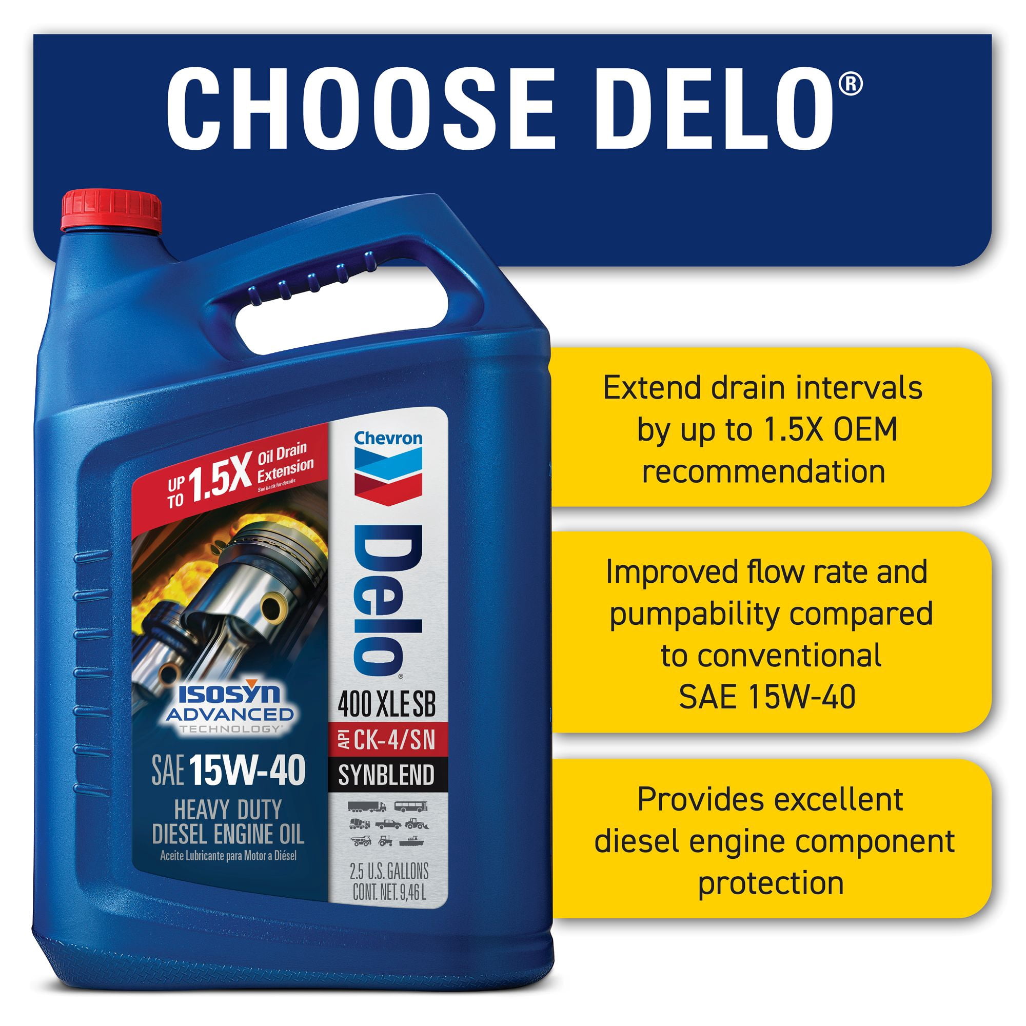 Chevron DELO® 400 XLE SB SAE 15W-40 (SynBlend) 2.5 Gallon Jug