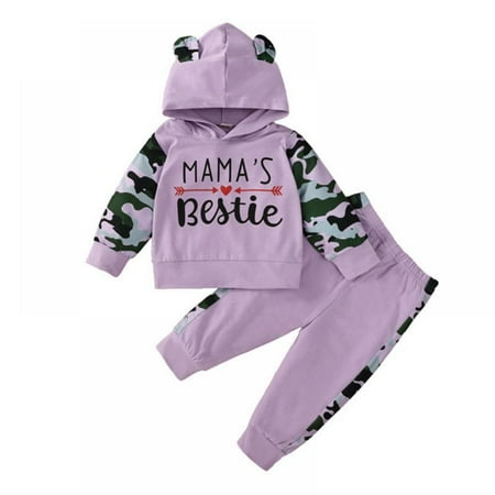 

2pcs Infant Baby Girls Clothes Long Sleeve Hoodie with Camouflage Pants Outfit Sets for Fall Winter Spring