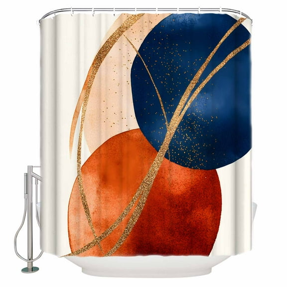 Extra Long Shower Curtain 72x84 Inch, Navy Blue Burnt Orange Shower Curtain Waterproof Bathroom Decor Geometric Modern Boho Art Fabric Bath Curtain Set Accessories with Hooks