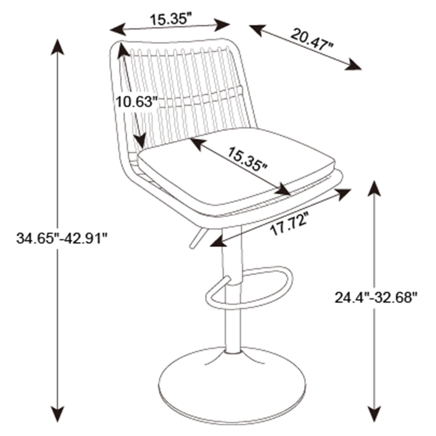 Demi Bonn 35" Counter Height Bar Stools Set of 2, Rattan Swivel Barstools with Back, Kitchen Island Countertop Chairs for Dining Room, Brown