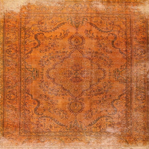 Ahgly Company Machine Washable Indoor Square Traditional Orange Red Area Rugs, 3' Square