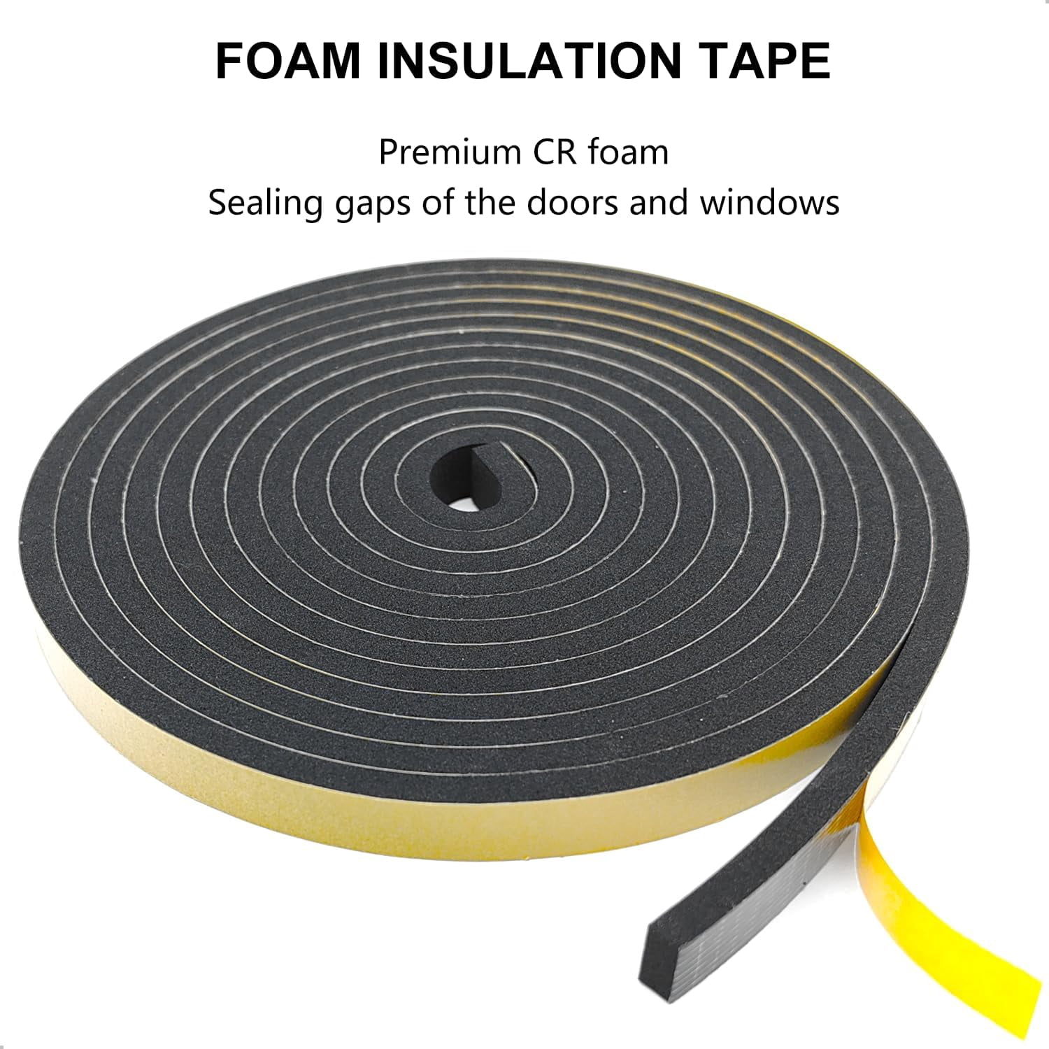 Weather Stripping Door Seal Strip, Strong Adhesive, Weatherproof, Reduce Noise, Gap Filler, Foam Insulation Tape for Doors and Windows (1/2 in x 1/4 in x 26 Ft)