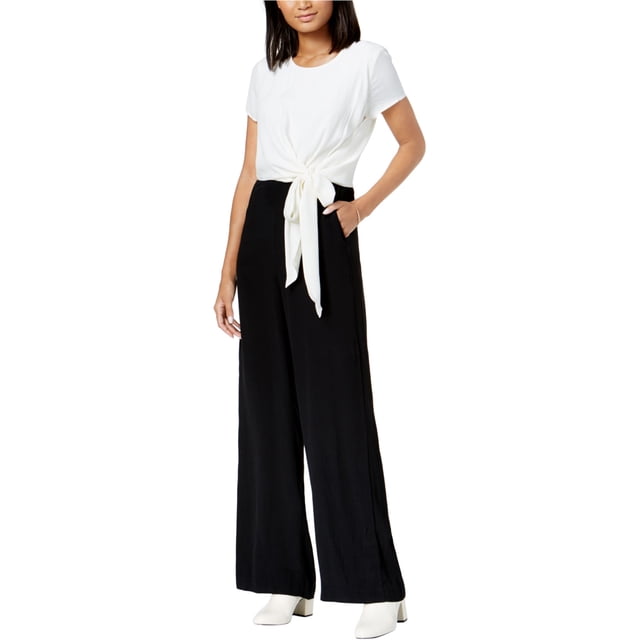 maison Jules Womens Colorblocked Tie-Front Jumpsuit, Negro, 6