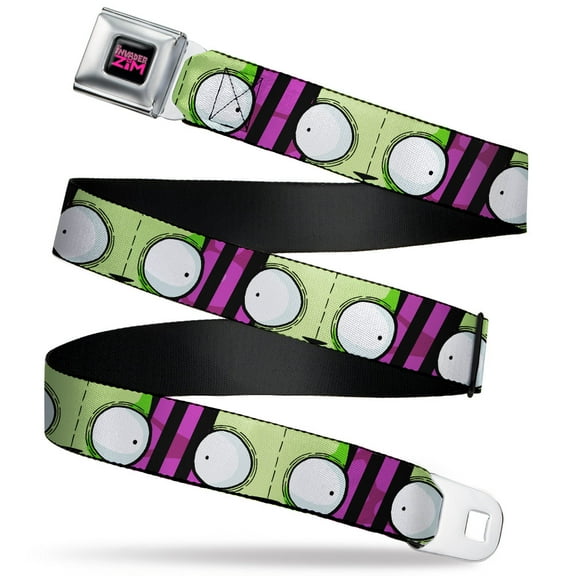 Nickelodeon Belt, Seatbelt Buckle Belt, Invader Zim GIR Eyes Close Up Stripe Black Purple, 24 to 38 Inches