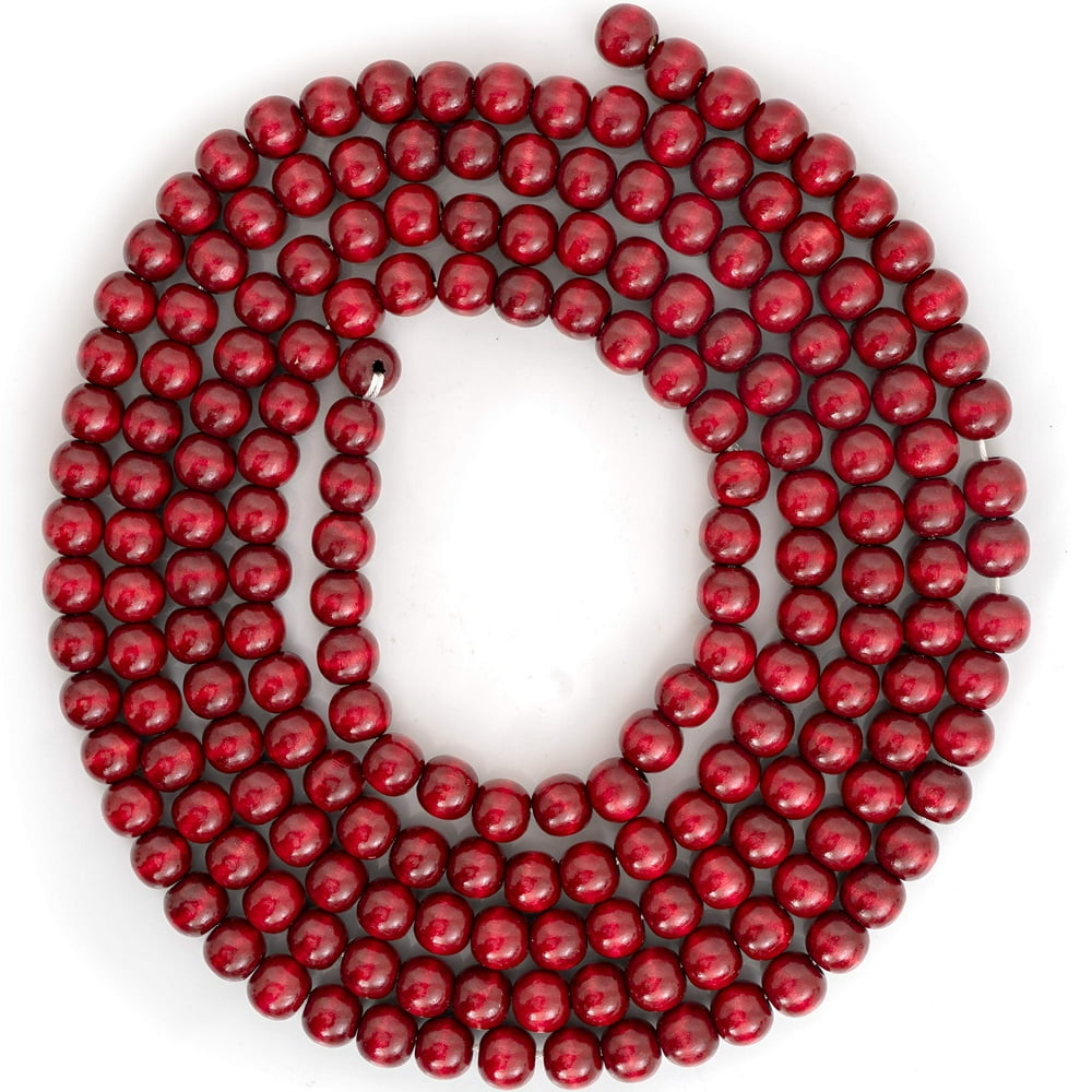 Ornativity Red Cranberry Wooden Garland Rustic Red Wood Beaded
