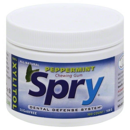 Spry, Dental Defense, Xylitol Peppermint Chewing Gum, 100