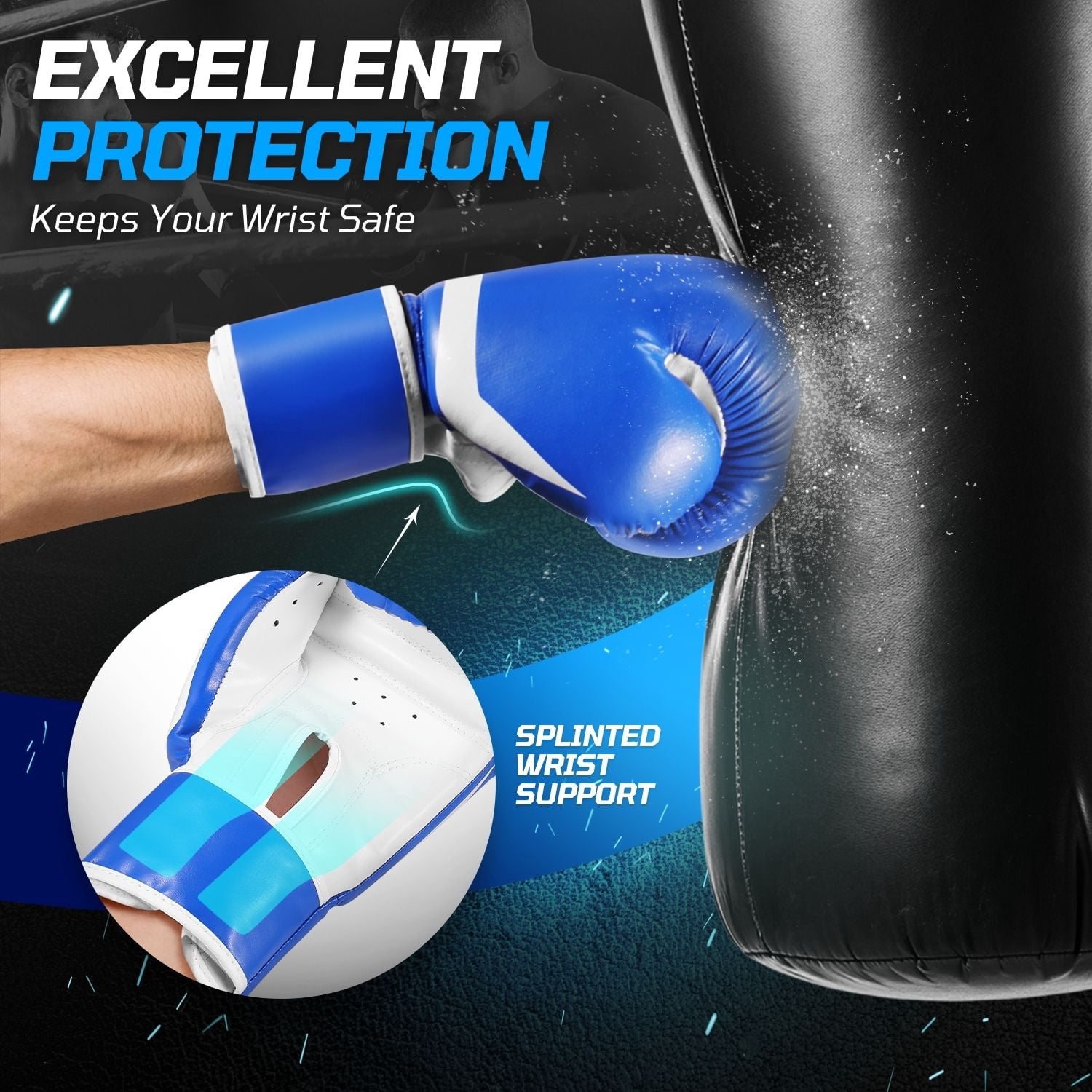10 oz Boxing Sparring Training Gloves for Men, Youth, and Women, Boxing Gloves Punching Bag Gloves 10 Ounce for KickBoxing, MMA, Muay Thai, Training, Sparing, Bagwork with Wrist Wrap, Blue