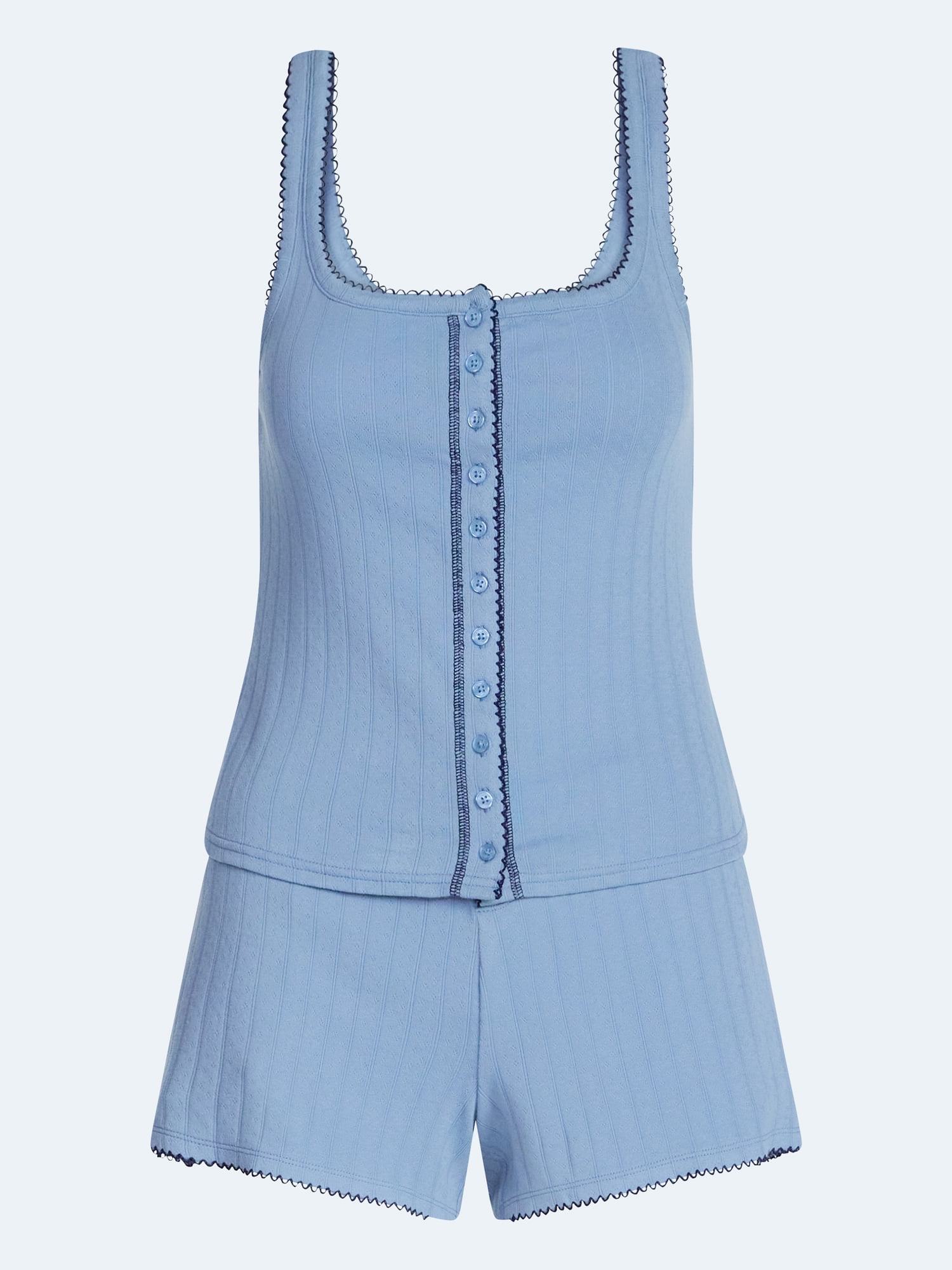 Joyspun Women's Pointelle Tank Top and Shorts Pajama Set, 2-Piece, Sizes XS-3X