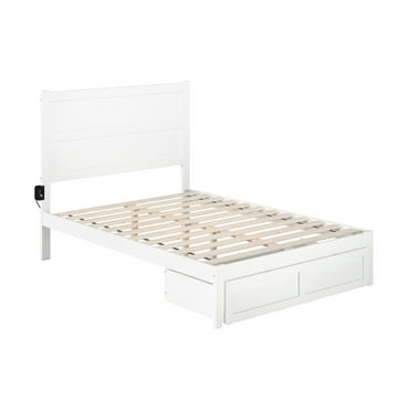 AFI NoHo Traditional Wood Full Platform Bed with Foot Drawer in White