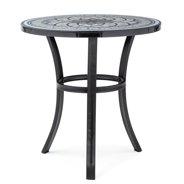19.5 inch Side Table, Round Iron Top with Tripod Legs, Indoor Outdoor Accent End Table, Blue & White Mandala Mosaic