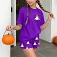 thumbnail image 5 of SERTGUTR Girls' Halloween Outfit Set Short Sleeve Crew Neck Top Elastic Waist Shorts Cute Ghost Print Soft Breathable Homewear School Party Everyday Wear, 5 of 9
