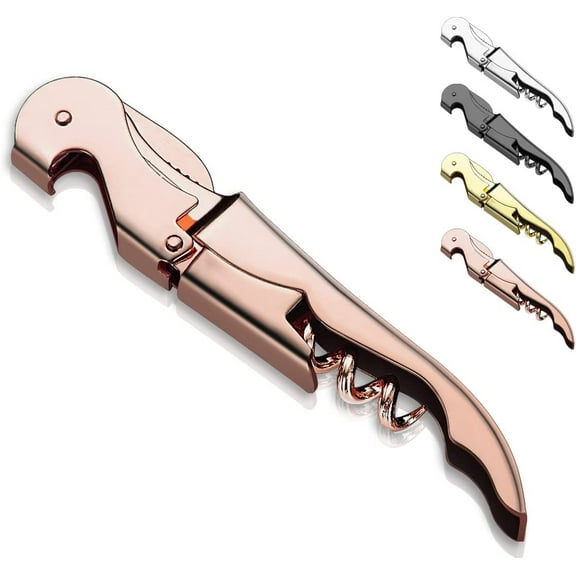 Waiter Corkscrew Wine Key Wine Opener with Foil Cutter,Stainless Steel Classic All-in-one Corkscrew Double Hinged Corkscrew Bottle Opener For Beer Bar Restaurant Waiters, Set For 1 (Rosegold)