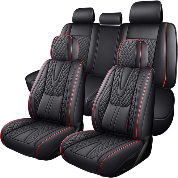 for Chevrolet Blazer 2025 Car Seat Cover, Black and Red Trim Car Seat Covers, PU Leather 5 Piece Full Set With Lumbar Support Protect and Upgrade Seats, Airbag-Compatible