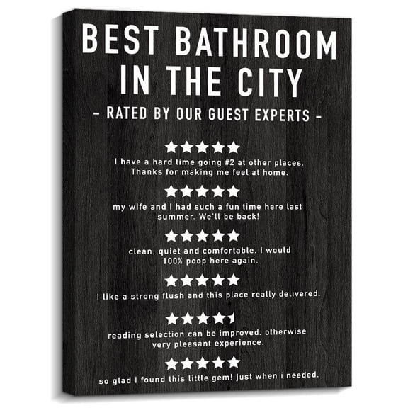 Vintage Bathroom Canvas Wall Art - Black and White Saying "Best Bathroom in The City" Funny Bathroom Decor Print Toilet Wall Decoration