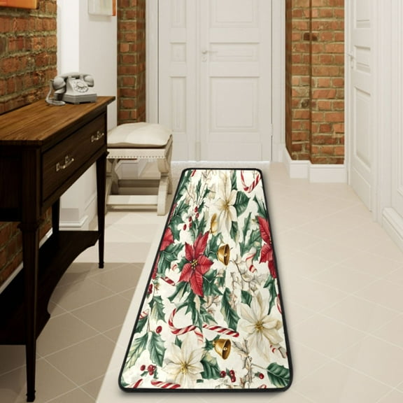 Ryvnso Christmas Poinsettia Flowers Hallway Runner Rugs Floor Carpet Non Slip Entryway Mat 2' x 6'