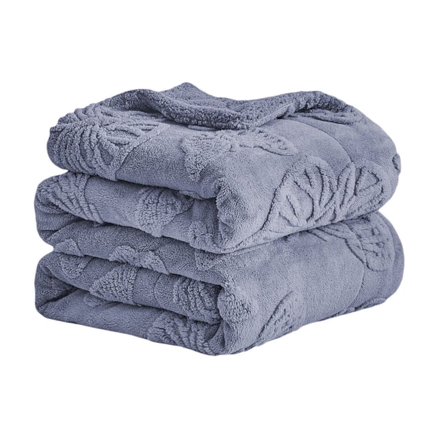 Blue Blue Jacquard Roll-Edge Blanket With Butterfly Pattern Reversible Design For Sofa Bed Car Travel Use #50vF9