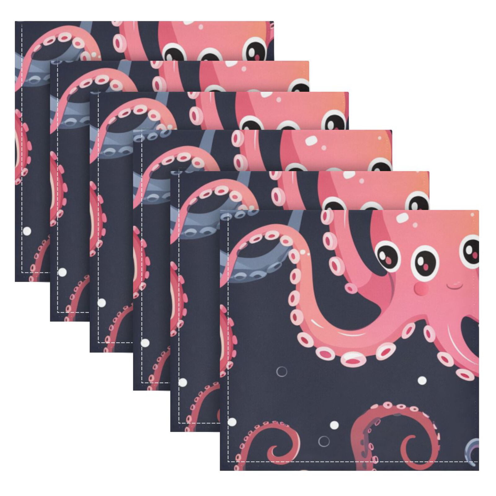 JSTEL Colorful Octopus Cartoon Cloth Napkins Set of 6, 20x20 Inch Washable and Reusable Napkin for Decoupage Dinner Party Everyday Use