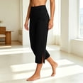 thumbnail image 5 of Womens High Waisted Capri Wide Leg Yoga Pants with Slits Summer Casual Athletic Workout Cropped Pants with Pockets,Black,M, 5 of 8
