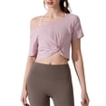 thumbnail image 2 of Ounisa Women Workout Crop Tops Short Sleeve Twist Front Yoga Shirts Athletic Gym T-Shirts Performance Running Activewear Tees, 2 of 6