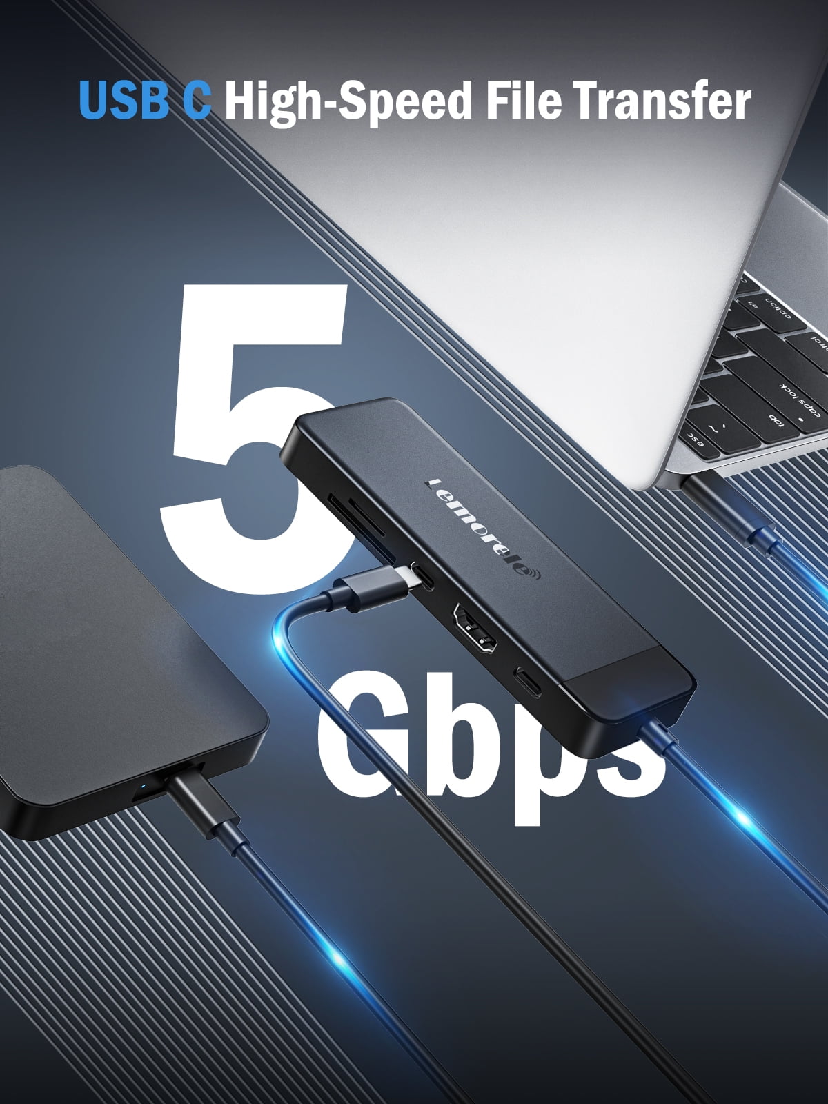 Lemorele 9 in 1 USB C Docking Station, USB C Hub with 4K HDMI, 4 USB A 3.0/2.0, USB C 3.0, SD/TF Card Reader, PD 100W Fast Charging, USB C Adapter for MacBook, iPad and Windows